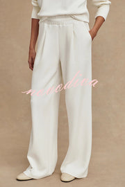 Morning Coffee Walks Ribbed Turtleneck Long Sleeve Sweatshirt and Elastic Waist Pocketed Loose Pants Set