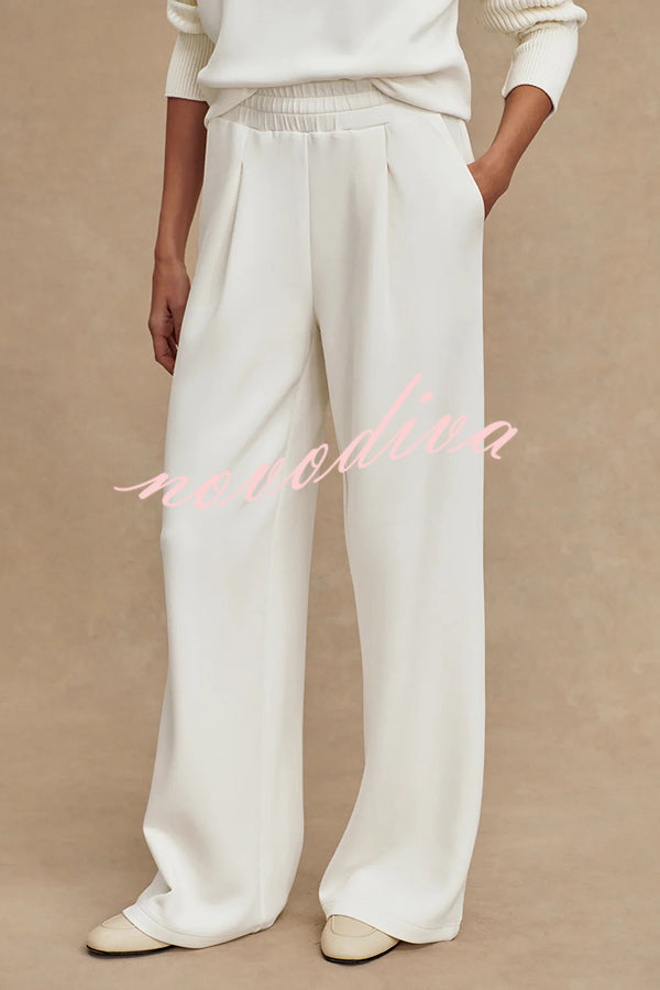 Morning Coffee Walks Ribbed Turtleneck Long Sleeve Sweatshirt and Elastic Waist Pocketed Loose Pants Set