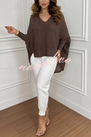 Fashion Hollow Long Sleeve Loose V-neck Knitted Sweater