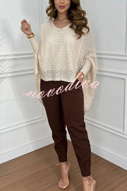 Fashion Hollow Long Sleeve Loose V-neck Knitted Sweater