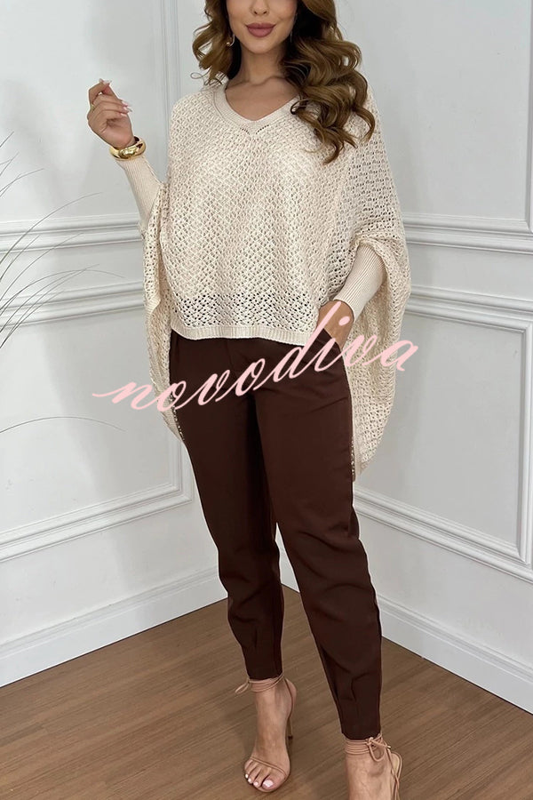 Fashion Hollow Long Sleeve Loose V-neck Knitted Sweater