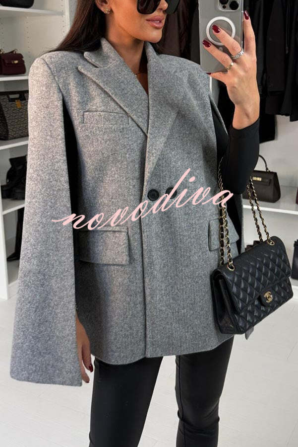 Only with Me Button Up Cape Sleeve Lapel Loose Blazer