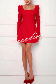 Gift for You Puff Shoulder Long Sleeve Back Bow Detail Mini Dress