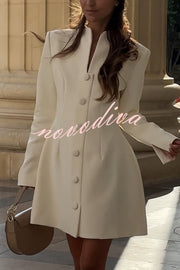 Solid Color Long-sleeved Slim-fit Button-down Casual Mini Dress