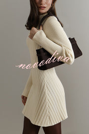 Solid Color Long-sleeved Slim-fit Elegant Knitted Mini Dress