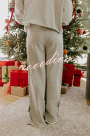 Dear Daydream Loose Bow Tie Long-Sleeved Sweatshirt and Elastic Waist Pocket Pants Set