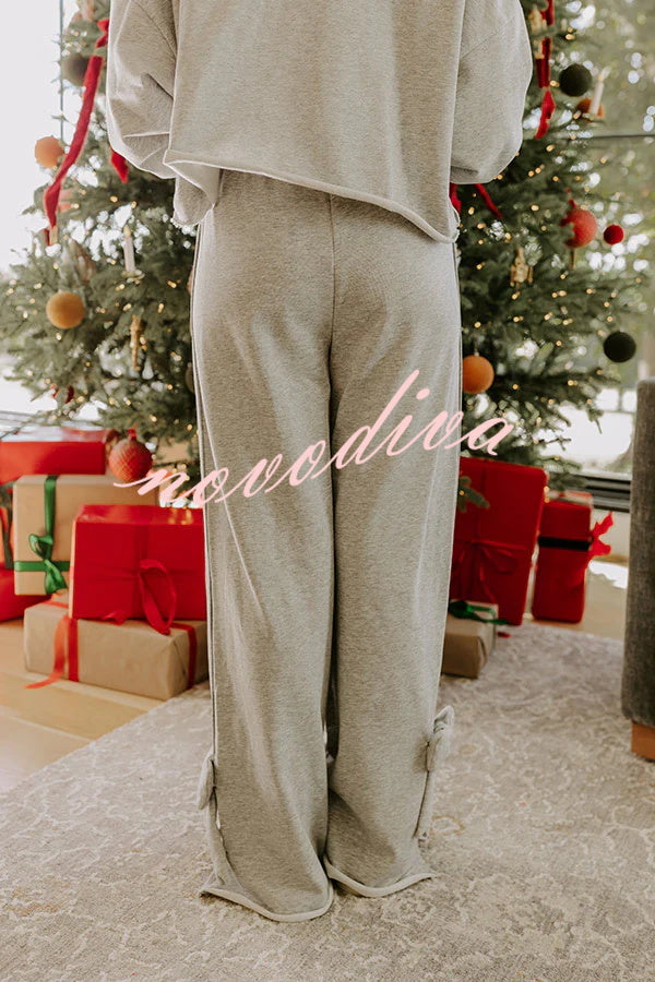 Dear Daydream Loose Bow Tie Long-Sleeved Sweatshirt and Elastic Waist Pocket Pants Set
