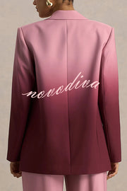 Enya Ombre Print Single Button Long Sleeve Lapel Loose Blazer
