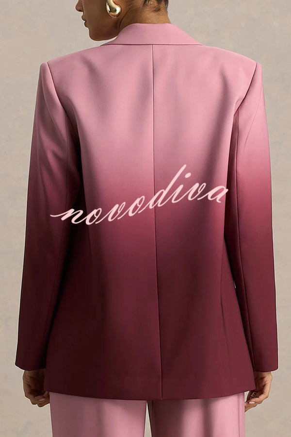 Enya Ombre Print Single Button Long Sleeve Lapel Loose Blazer