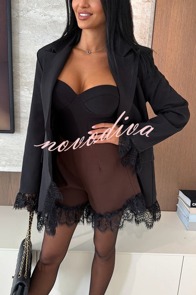 Amazing Items Lace Trim High Rise Elastic Waist Loose Mini Shorts