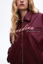 Fashion Lapel Long Sleeve Pocket Zipper Leather Jacket