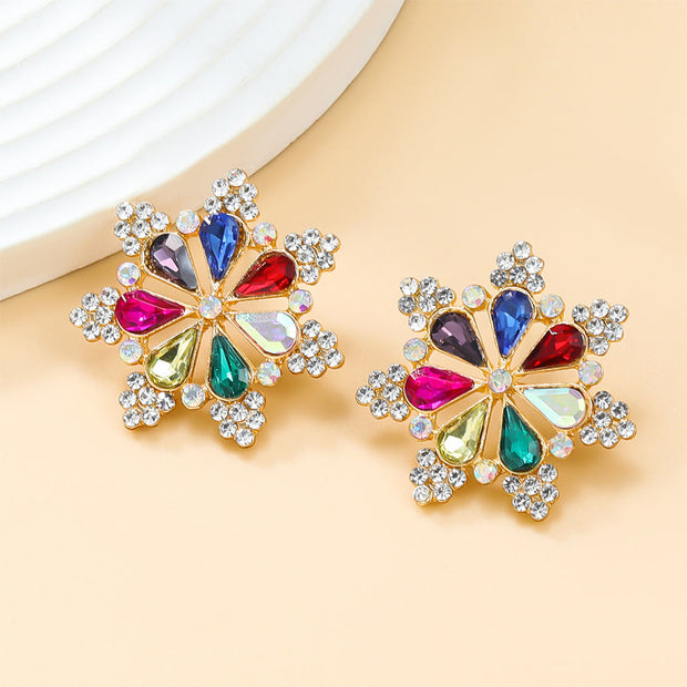 Exaggerated Diamond Flower Earrings