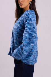 Fashionable Mixed Color Loose V-neck Casual Knit Cardigan