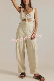 Fashionable Casual Side Pocket Button Loose Denim Overalls
