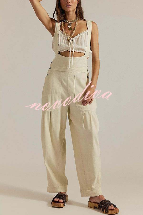 Fashionable Casual Side Pocket Button Loose Denim Overalls