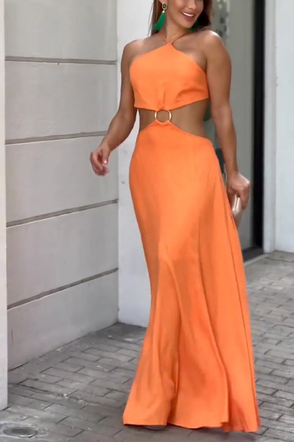 Sexy Halter Neck Backless Sleeveless Maxi Dress