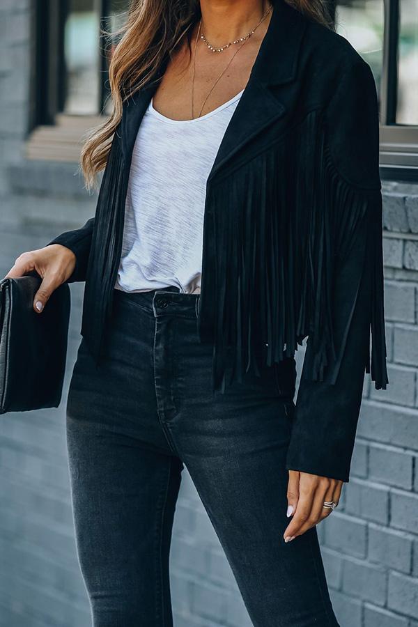 All Night Cropped Fringe Faux Suede Jacket