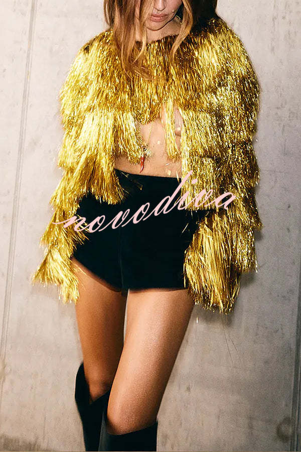 Start The Party Gold Foil Tassels Long Sleeve Jacket