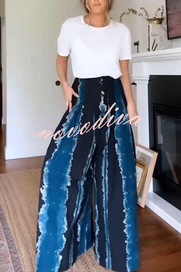 Relaxed and Bold Tie Dye High Rise Back Tie-up Oversized Wide Leg Pants