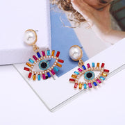 Devil's Eye Pearl Alloy Earrings