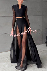 Feeling Chic Tulle Patchwork Elastic Waist A-line Maxi Skirt