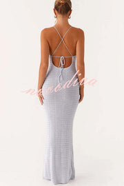 Olivia Crochet Knit Rose Texture Backless Stretch Maxi Dress