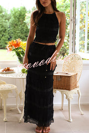 Feel Chic and Romantic Sequin Textured Material Drawstring Waist Tiered Maxi Skirt