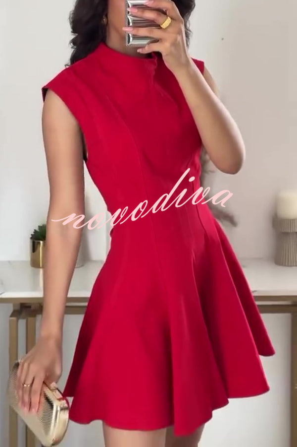 Solid Color Round Neck Sleeveless Waist Mini Dress