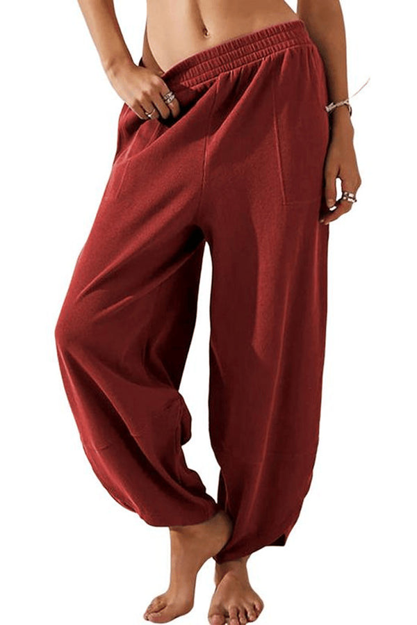 Solid Color Casual Elastic Waistband Wide-leg Pants