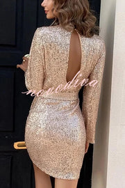 Fashion Sequined Tie Waist Slim Backless Mini Dress