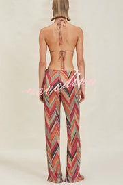 Gypsy Girl Triangle Pattern Beaded Tie-up Waist Stretch Loose Pants