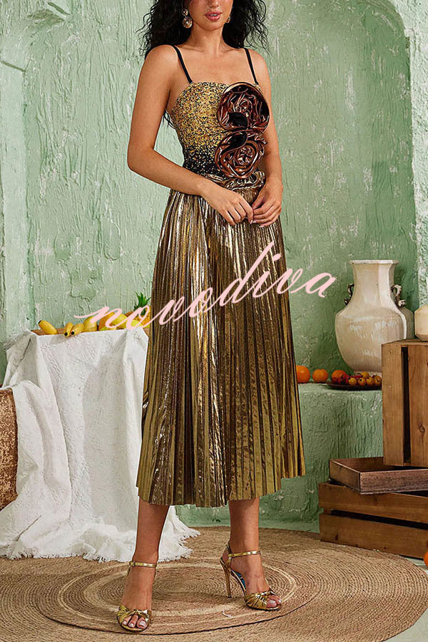 Fashion Metallic Fabric Elastic Waist Beach Midi Skirt