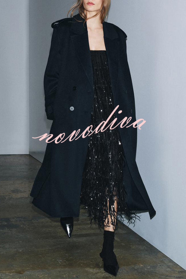 Chic Celebration Layered Sequined Tassels Slip Strapless H-line Midi Dress