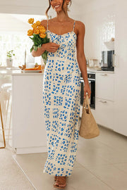 Starry Floral Print Lace Up Pleated Patchwork Zip Back Maxi Dress