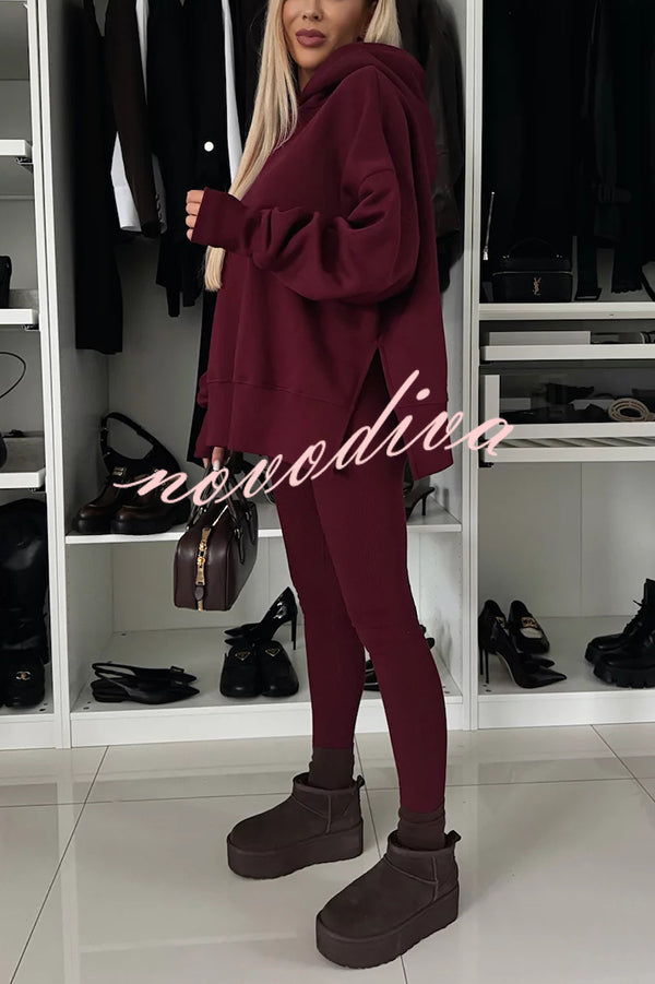 Fashion Loose Casual Hooded Long Sleeve Sweatshirt and Elastic Waist Leggings Set