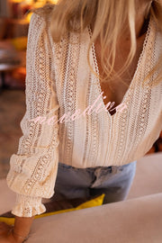 Elegant Openwork V-neck Long-sleeved Casual Shirt