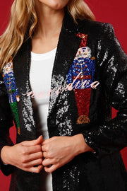 Make Your Christmas High Sequin Nutcracker Lapel Loose Blazer