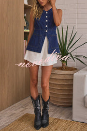 Fashionable Casual Slim Fit Button Pocket Denim Vest