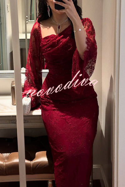 Fashionable Hollow Lace Elegant Slim Hot Diamond Maxi Dress