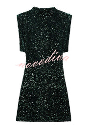 Fashionable Sequined Round Neck Sleeveless Slim-fit Mini Dress
