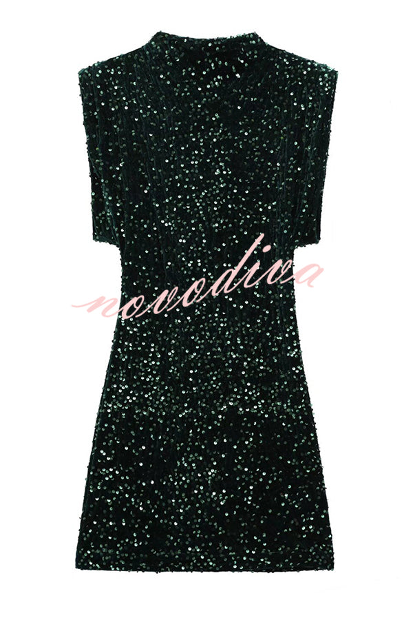 Fashionable Sequined Round Neck Sleeveless Slim-fit Mini Dress