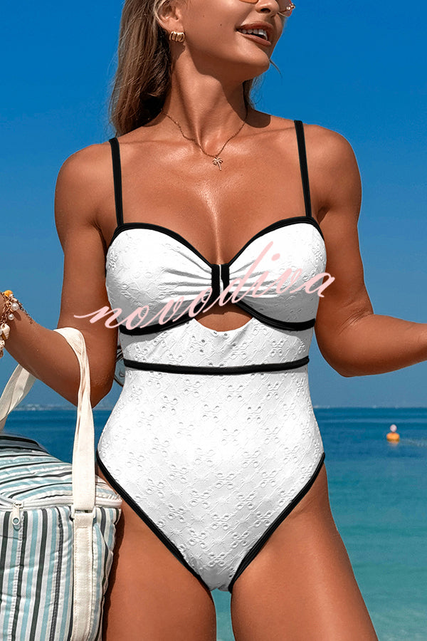 Fashion Contrast Color Hollow Stretch One-piece Swimsuit