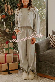 Dear Daydream Loose Bow Tie Long-Sleeved Sweatshirt and Elastic Waist Pocket Pants Set