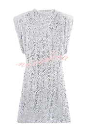 Fashionable Sequined Round Neck Sleeveless Slim-fit Mini Dress
