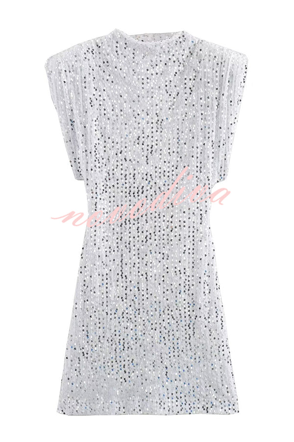 Fashionable Sequined Round Neck Sleeveless Slim-fit Mini Dress