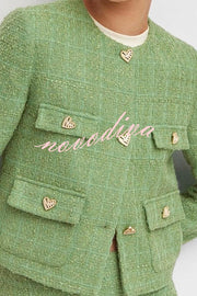 Stylish Tweed Love Button Long Sleeve Casual Pocket Jacket