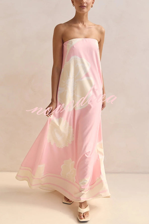 Unique Print Sexy Tube Top Back Zipper Loose Maxi Dress