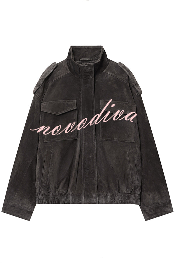 Fashionable Suede Loose Pocket Leather Jacket