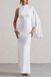 Ready When You Are High Neck One Ruffle Sleeve Maxi Dress