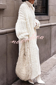 Embrace The Cold Solid Color Long Sleeve Knitted Loose Maxi Cardigan